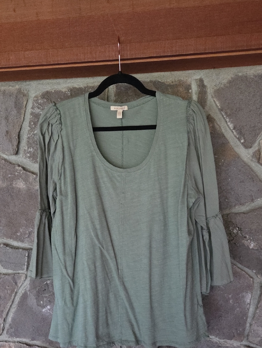 Bordeaux Sage Green Scoop Neck Long Sleeve Top with Tiered Ruffle Sleeves